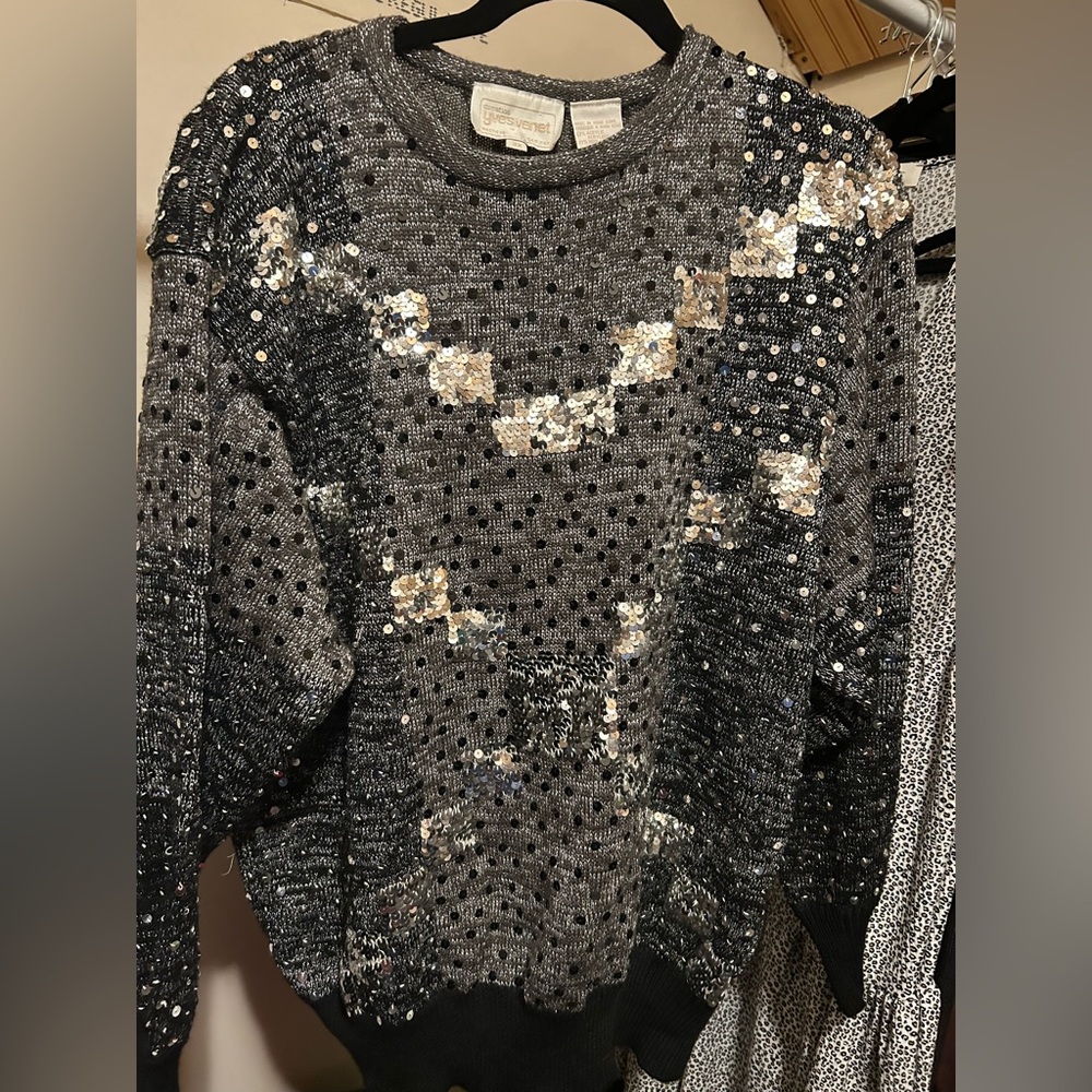 Sequin Embellished Gray Sweater